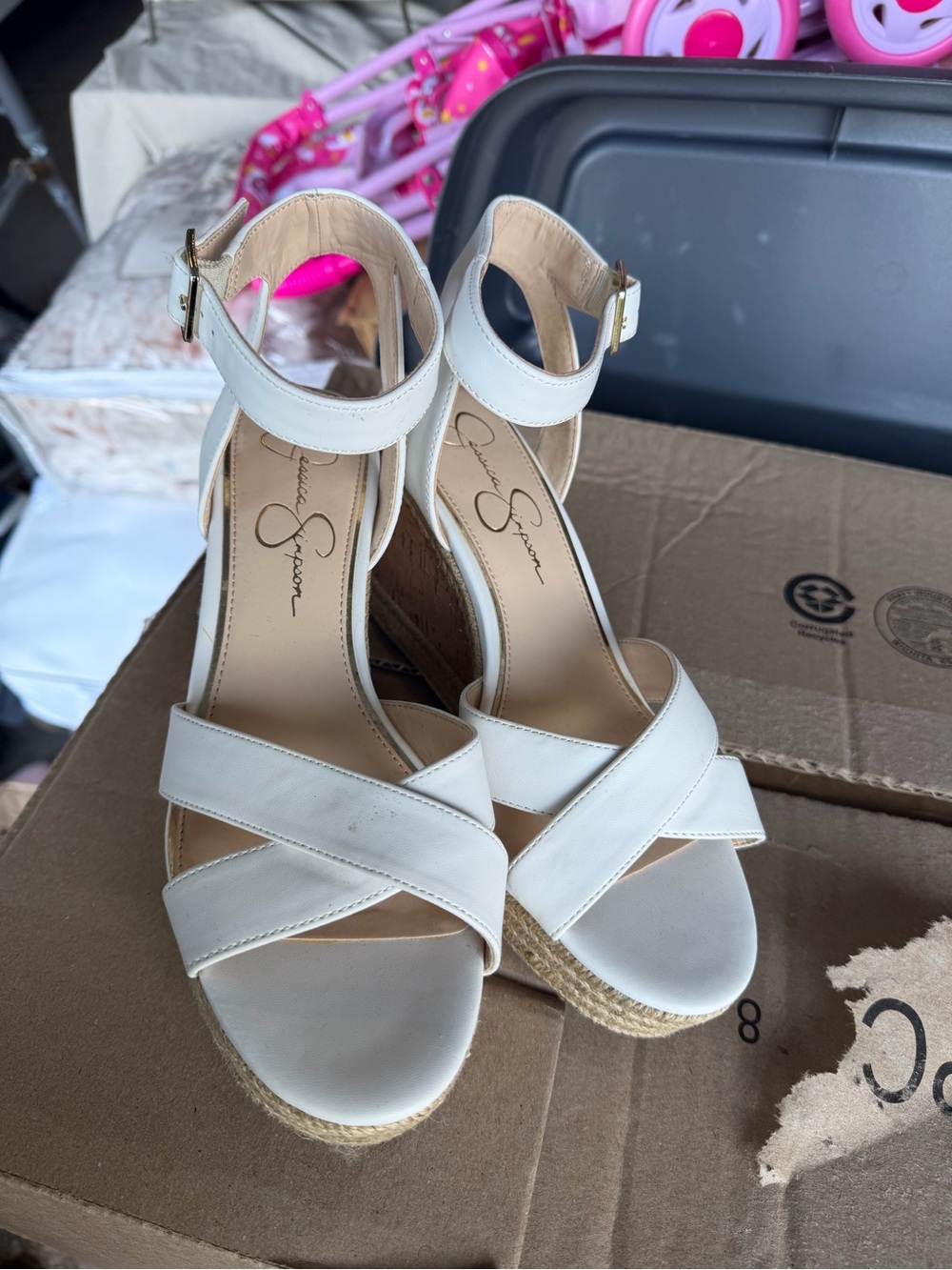 Jessica Simpson White Espadrille Wedge Sandals with Ankle Strap